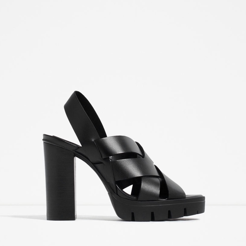 ZARA LEATHER HEELS SANDALS TRACK SOLE NEW & TAGS US 7.5 EUR 38